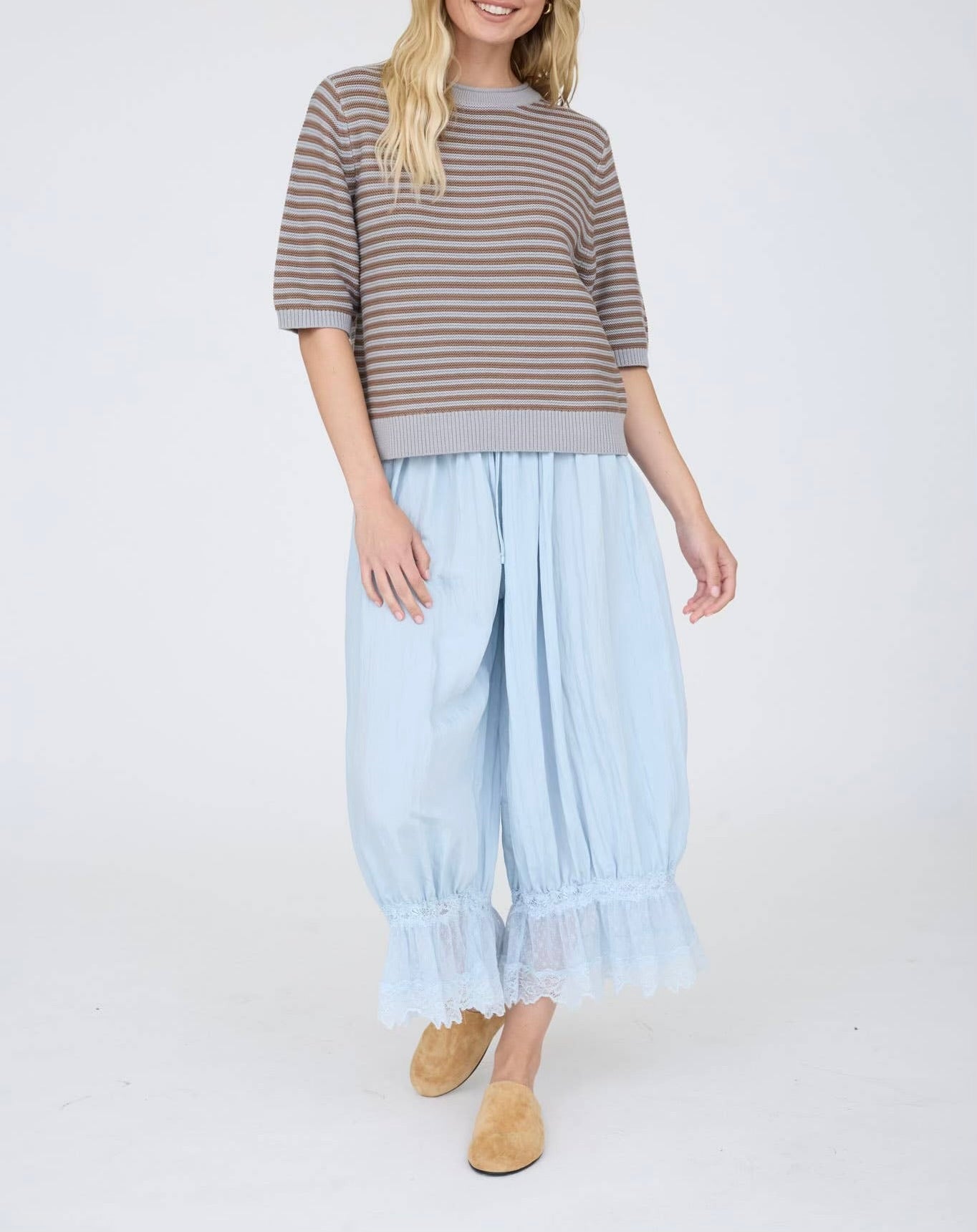 Textured Stripe Crewneck Half Sleeve Sweater