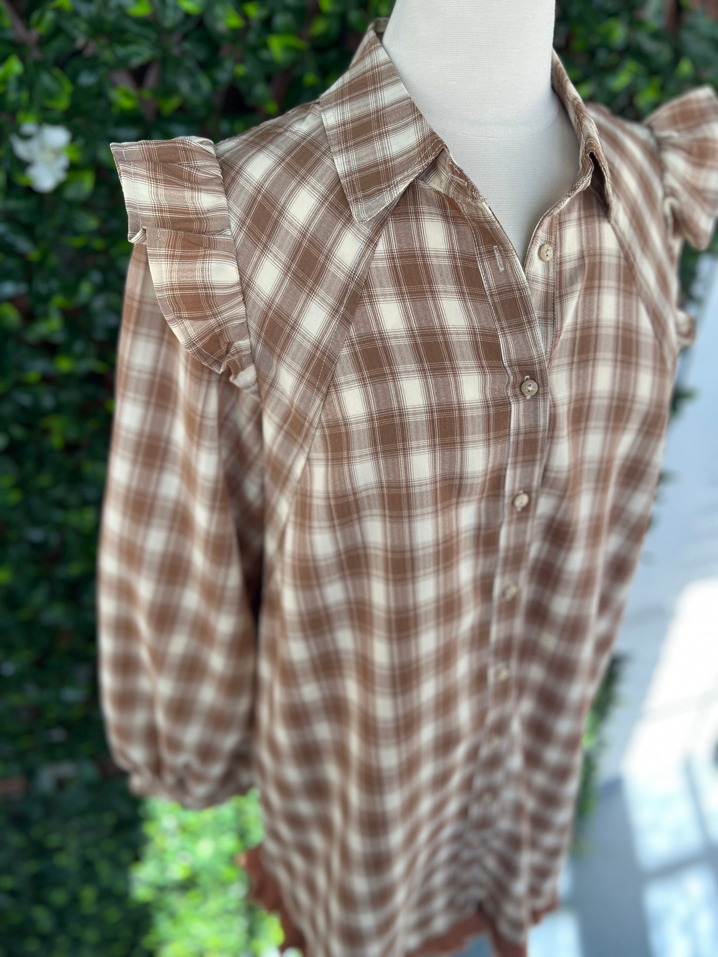 Brown Plaid Ruffle Hem Dress