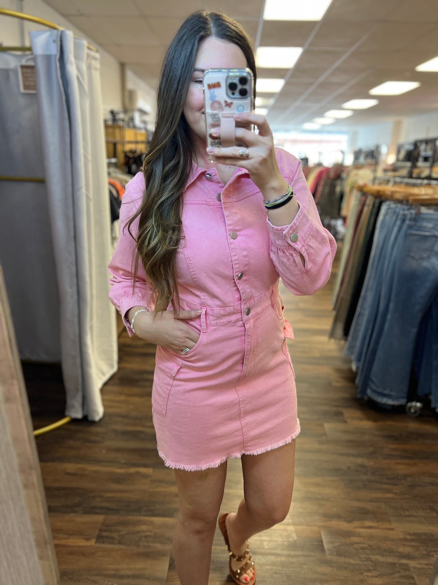 Pink Denim Mini Dress