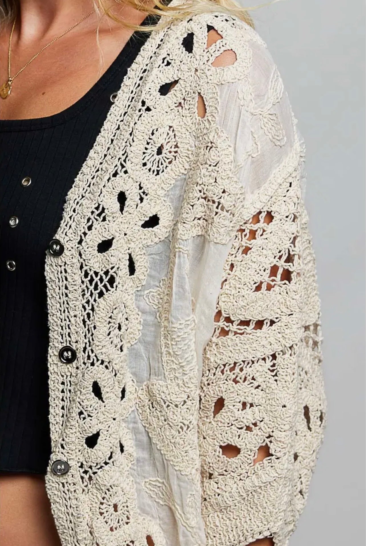 Batwing Button Down Crochet Cardigan