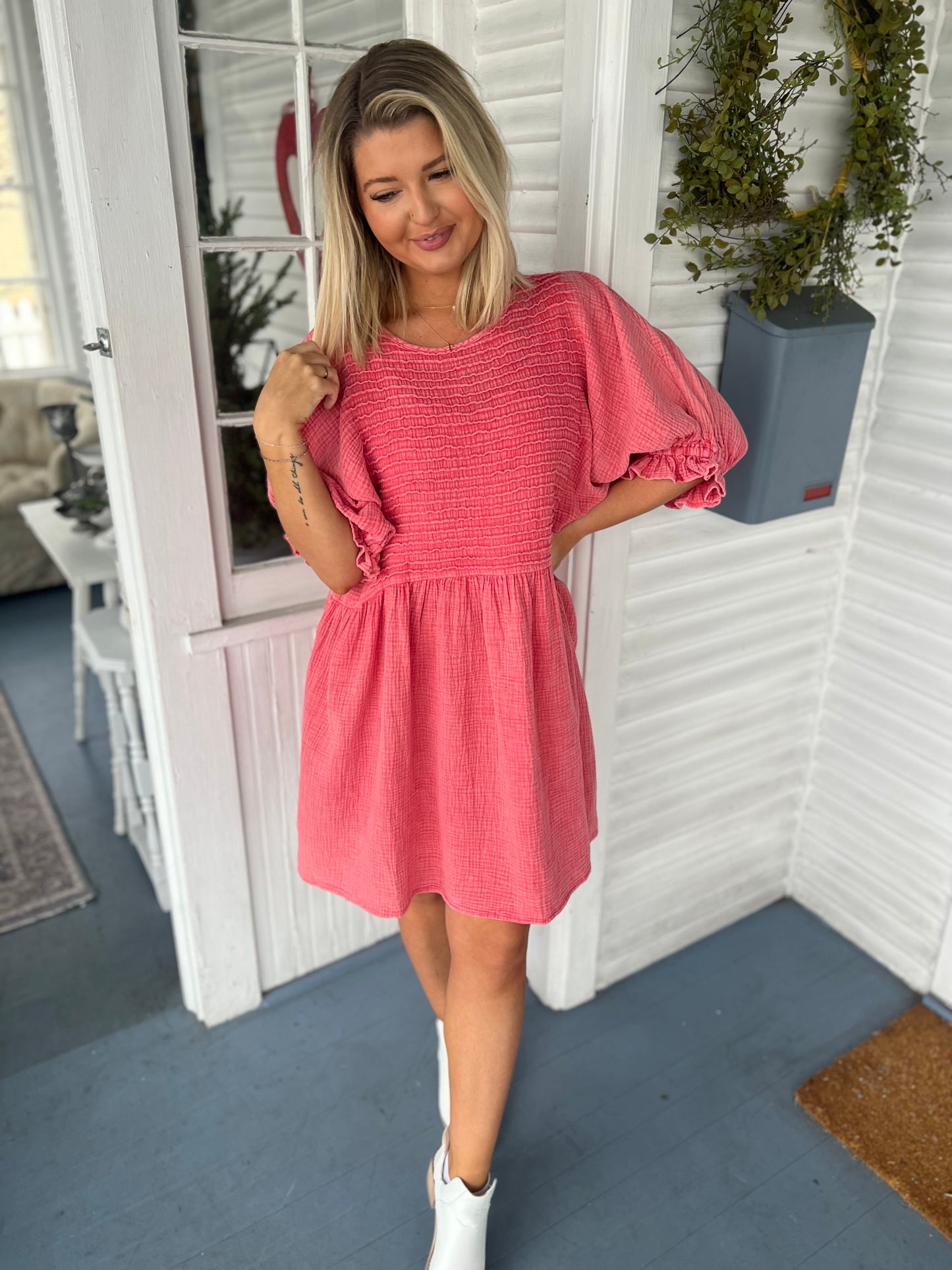 Pintuck Gauze Dress