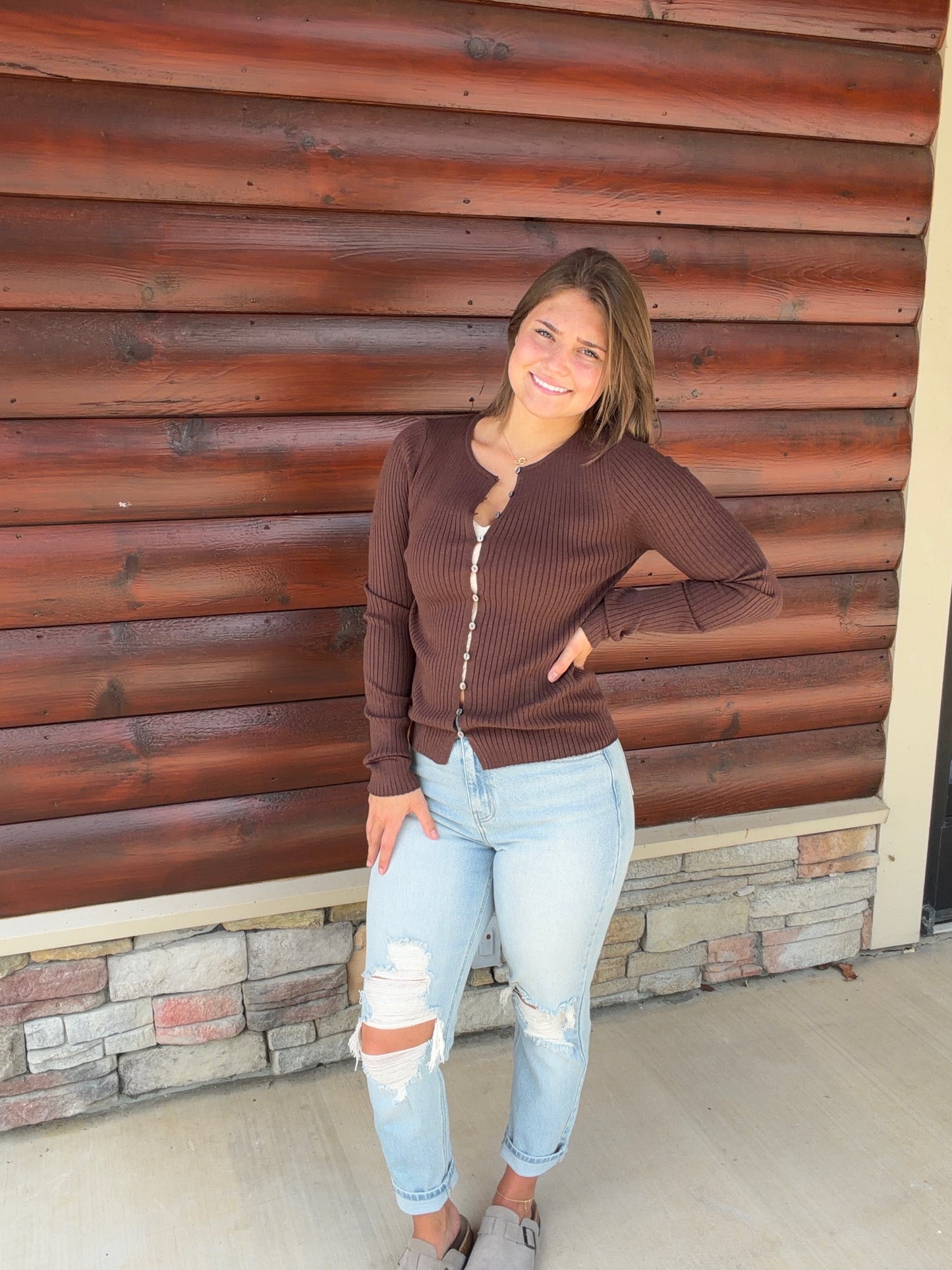 Ribbed Button Front Cardigan