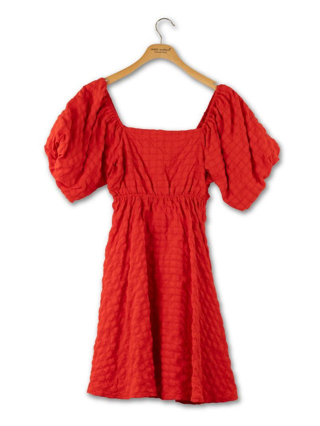 SS Textured Puff Sleeve Dress