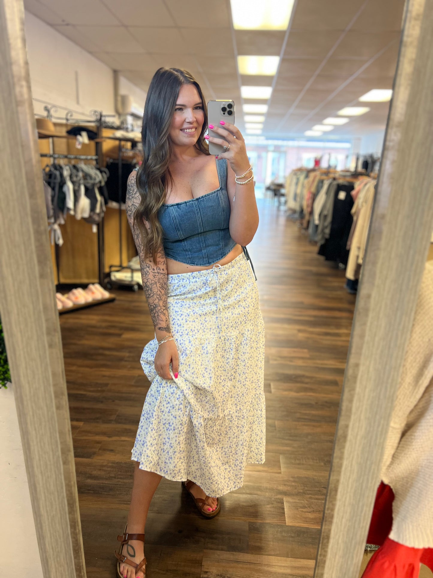 Tie Corset Denim Crop Top