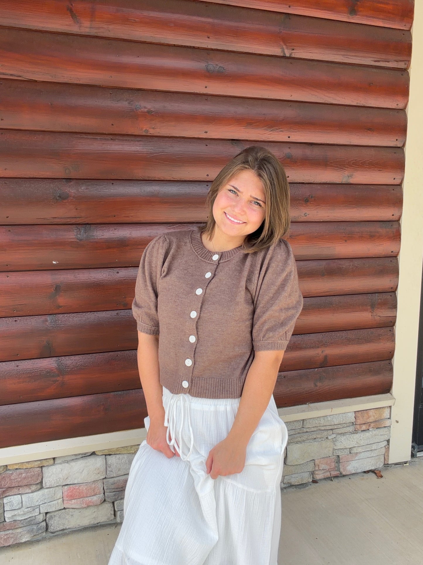 Button Front Puff SS Cardigan