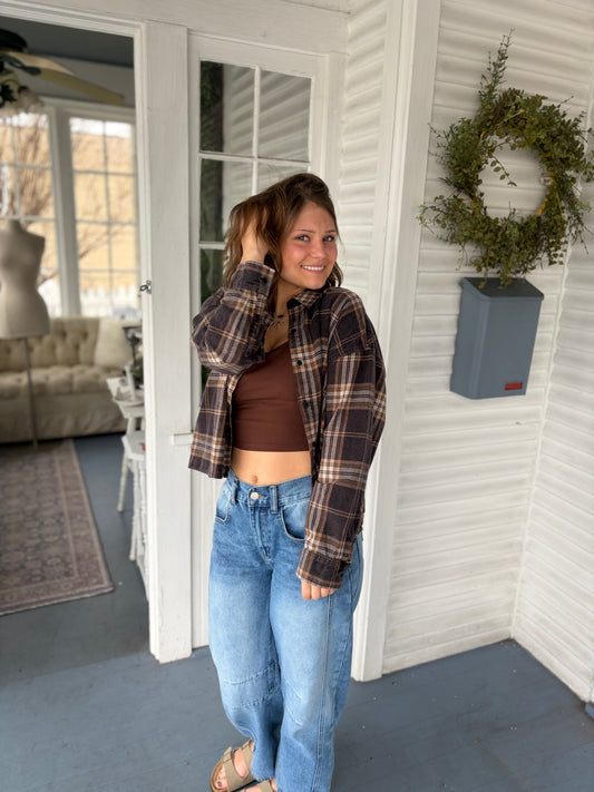 Plaid Button Down Boxy Flannel
