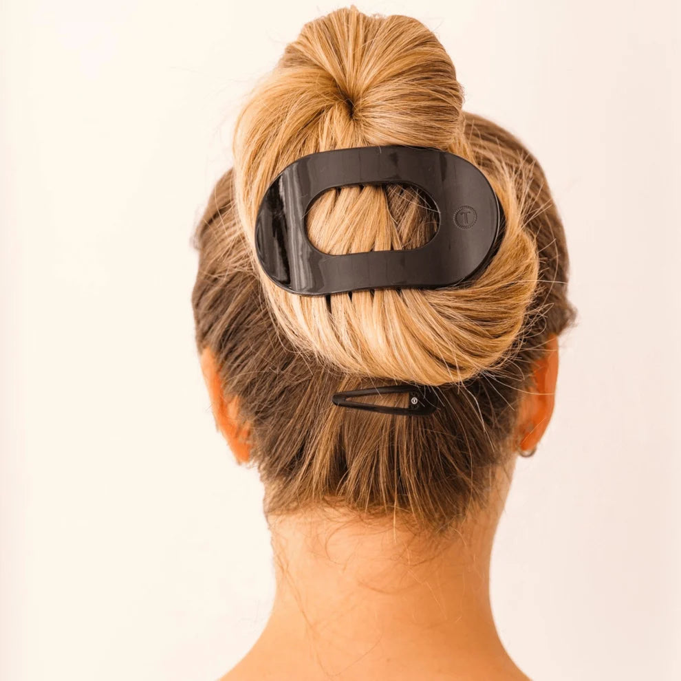 Jet Black Flat Round Hair Clip