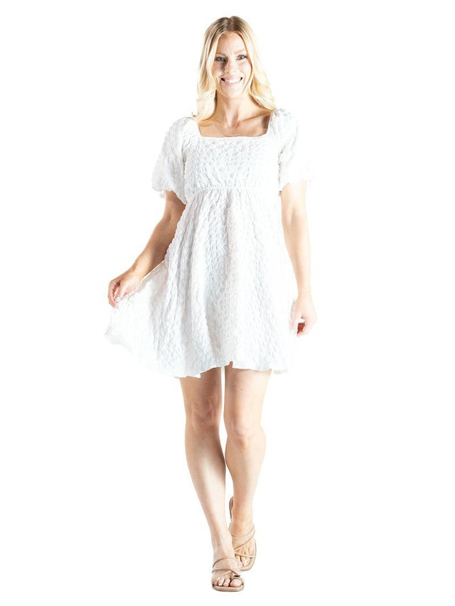 SS Textured Puff Sleeve Dress