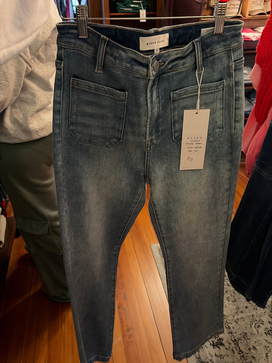 High Rise Ankle Bootcut With Patch Pocket