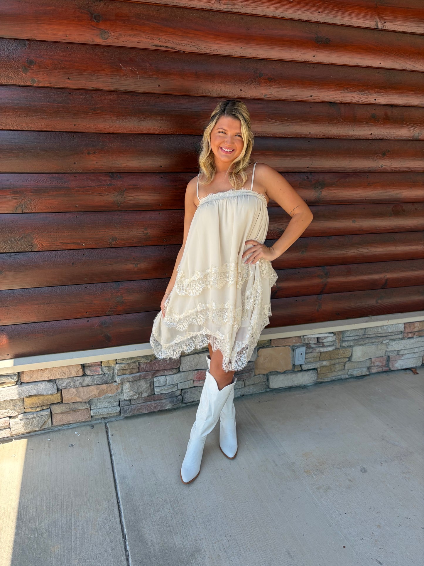 Handkerchief Hem Lace Dress