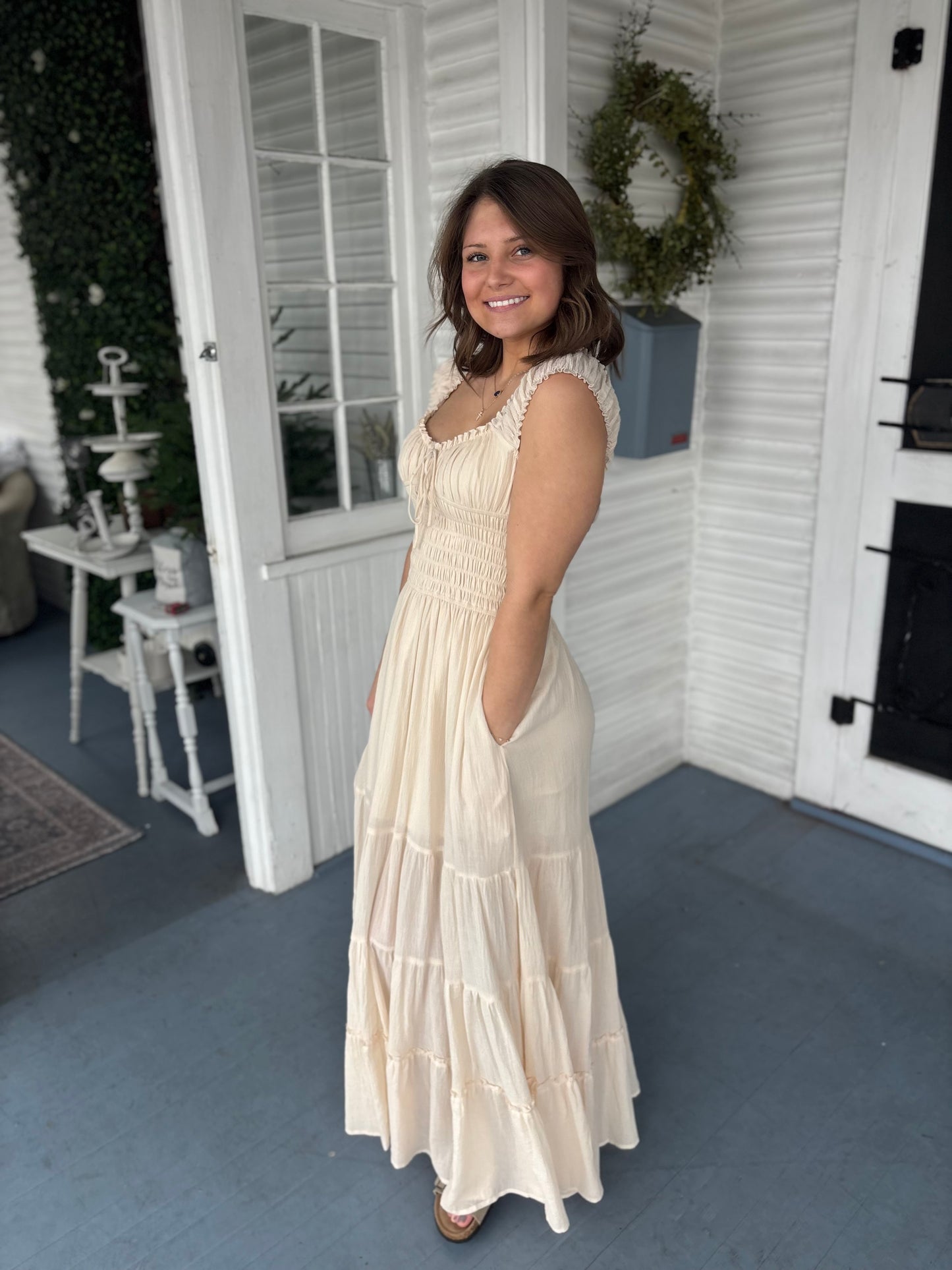 Cap Sleeve Textured Maxi