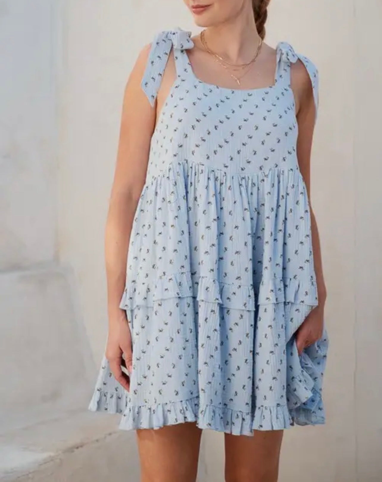 Floral Square Neck Ruffle Mini