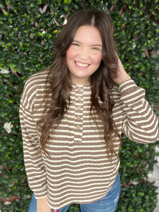 Brown Stripe LS Top