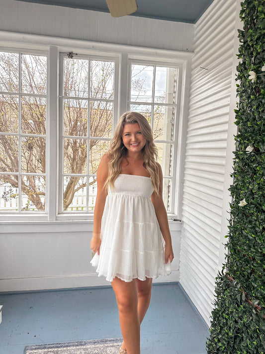 White Smocked Babydoll Dress