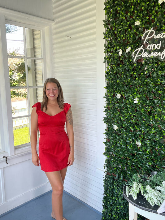 Red Ruffle Sleeve Mini Dress