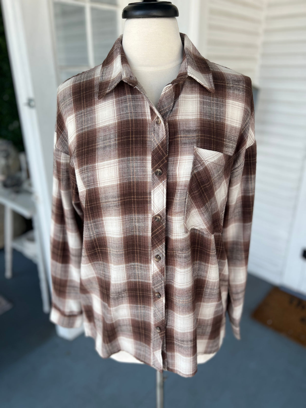 Brown Plaid Flannel Shirt