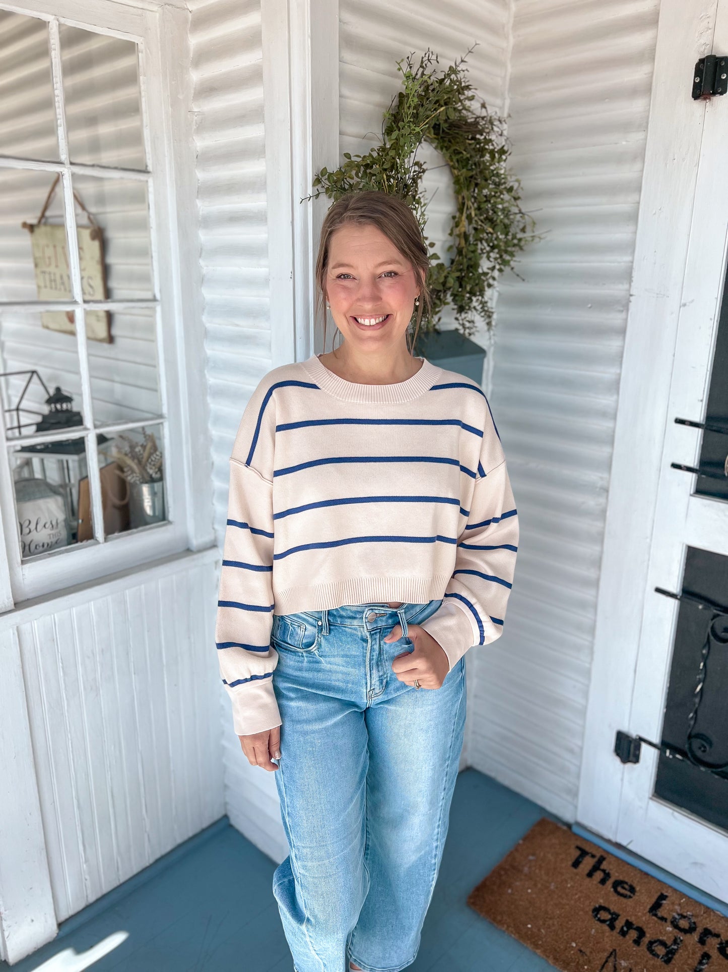 Navy/Cream Striped Sweater