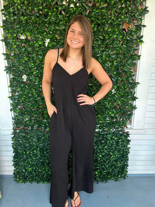 Sleeveless Textured Wide Leg Jumpsuit