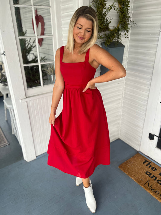 Sleeveless Lace Trim Midi Dress