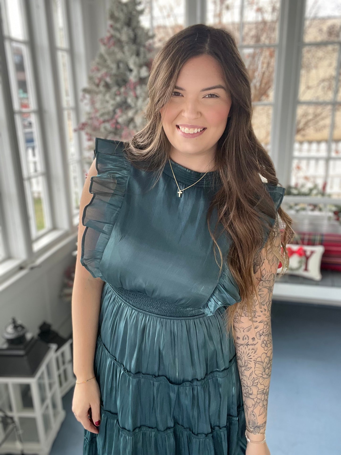 Ruffle Sleeve Mock Neck Dress