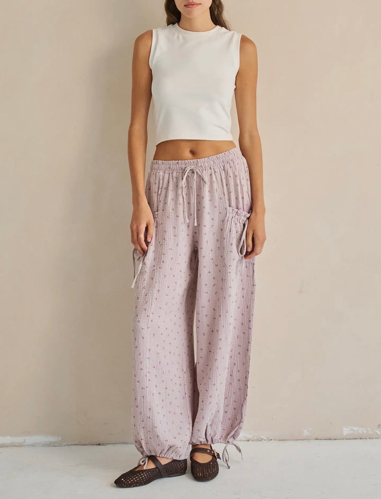 Floral Gauze Drawstring Pants