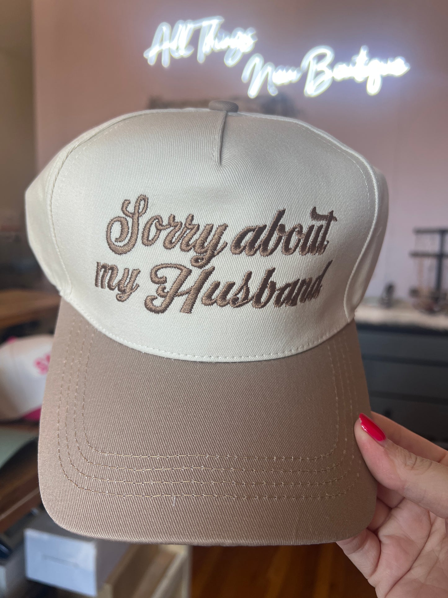 Trucker Hat — “sorry about my husband”