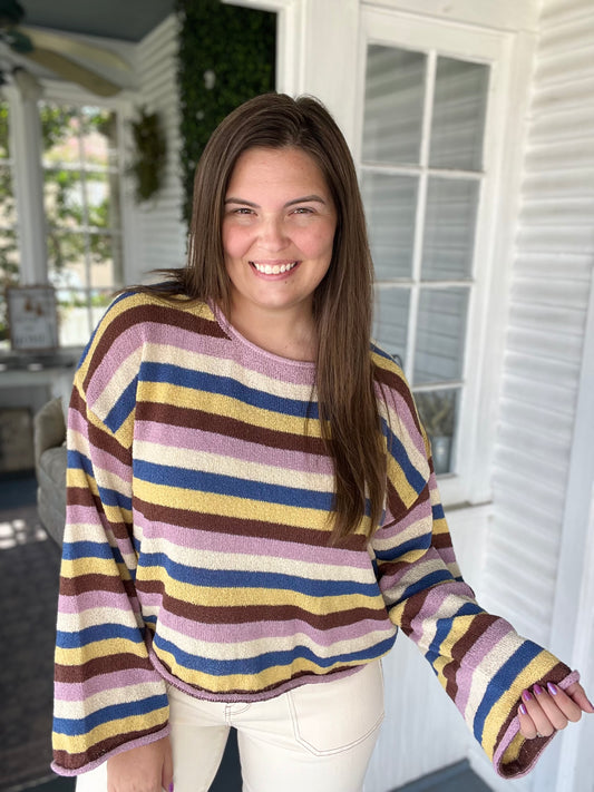 Multicolor Striped Sweater Knit Top