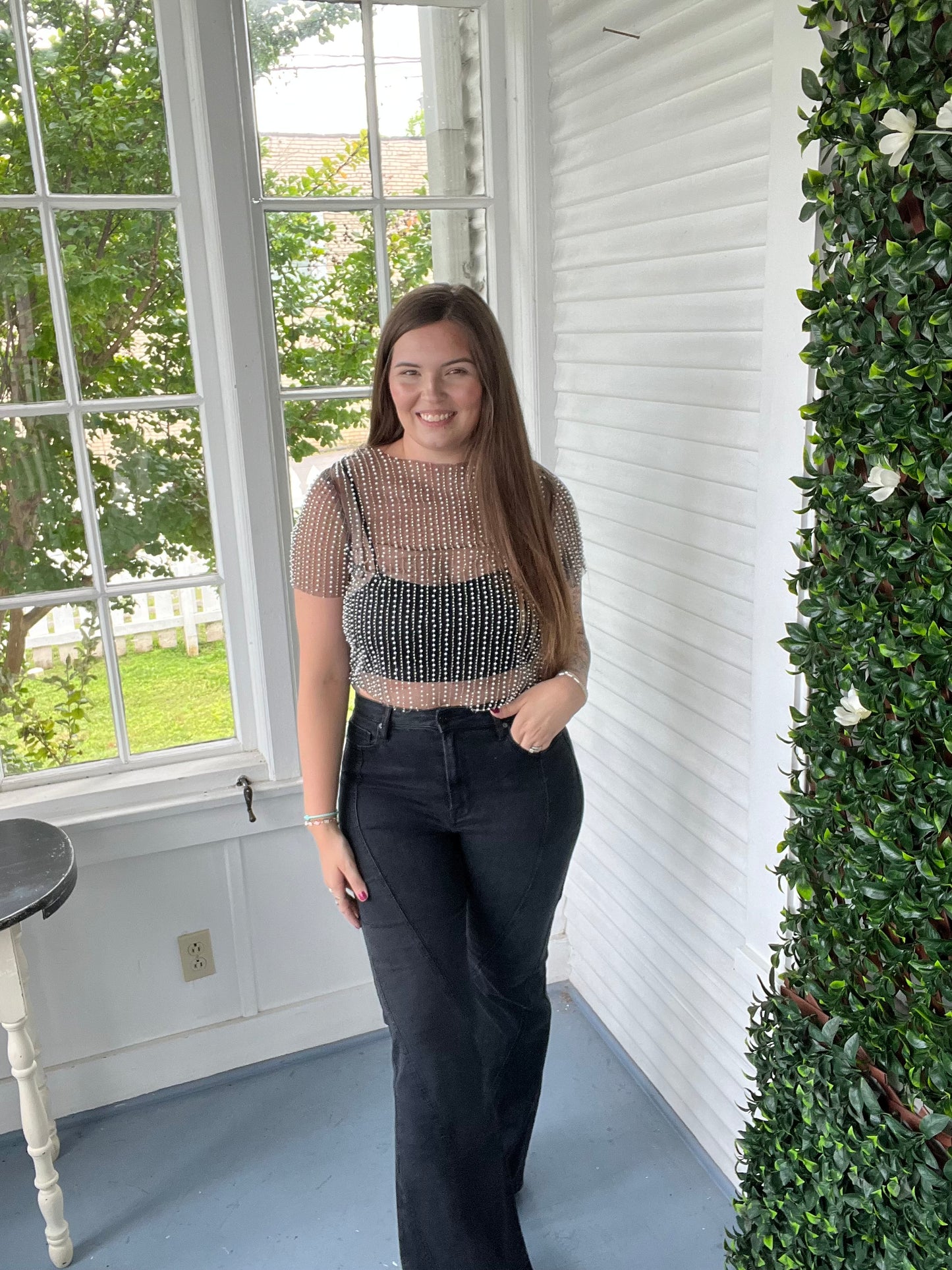 SS Mesh Beaded Top