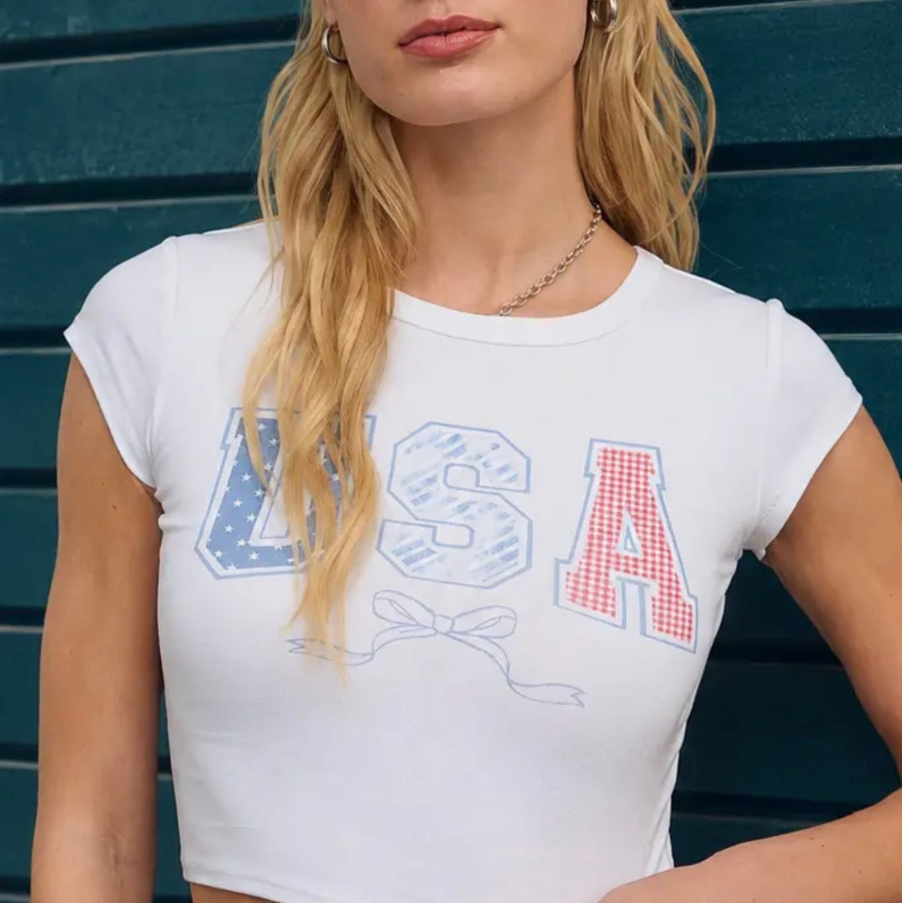 USA Bow Graphic SS Crop Top