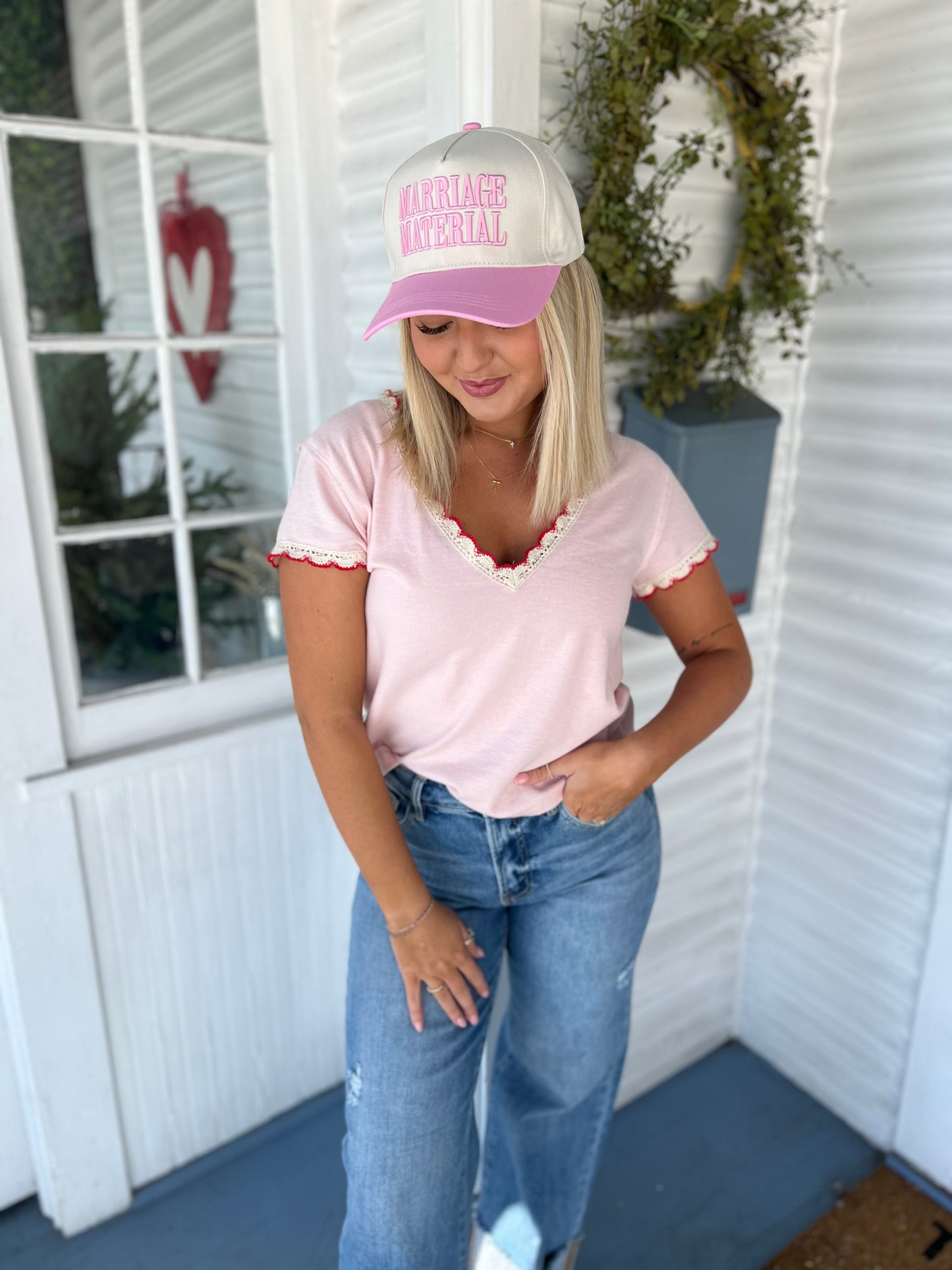 Vneck Crochet Trim Tee