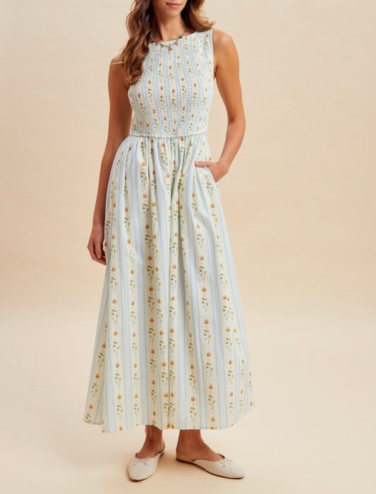 Vertical Floral Smocked Maxi