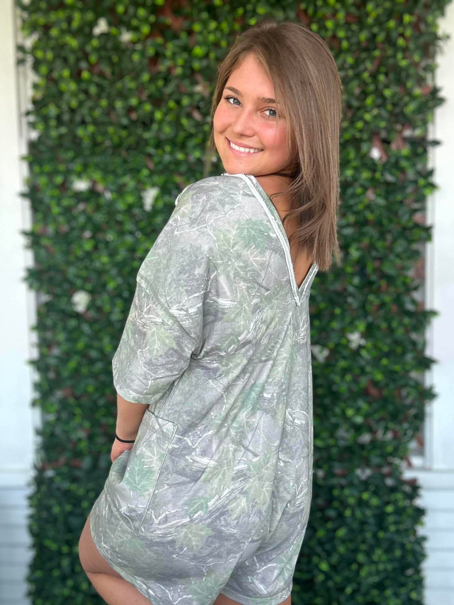 Camo Back V Flowy Romper