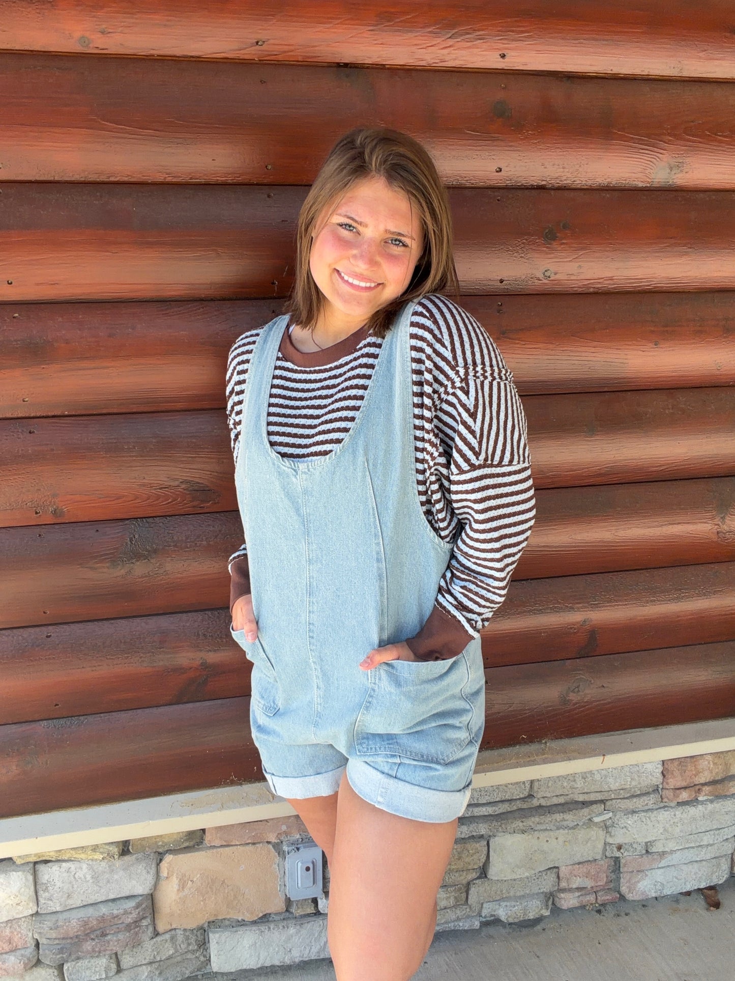Stripe Exposed Seam Split Hem LS Knit Top
