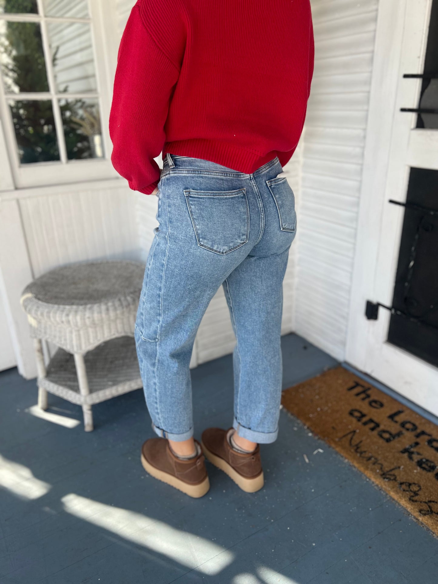 High Rise Barrel Cuffed Jean