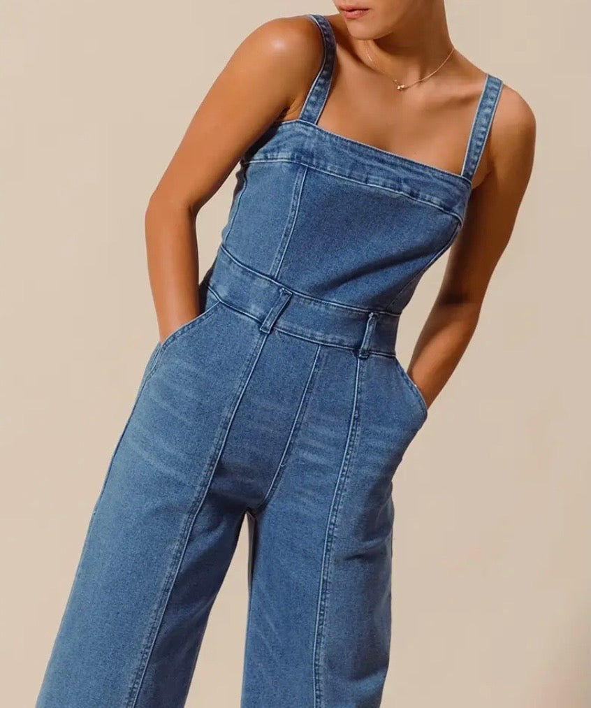 Washed Denim Jumpsuit Overalls