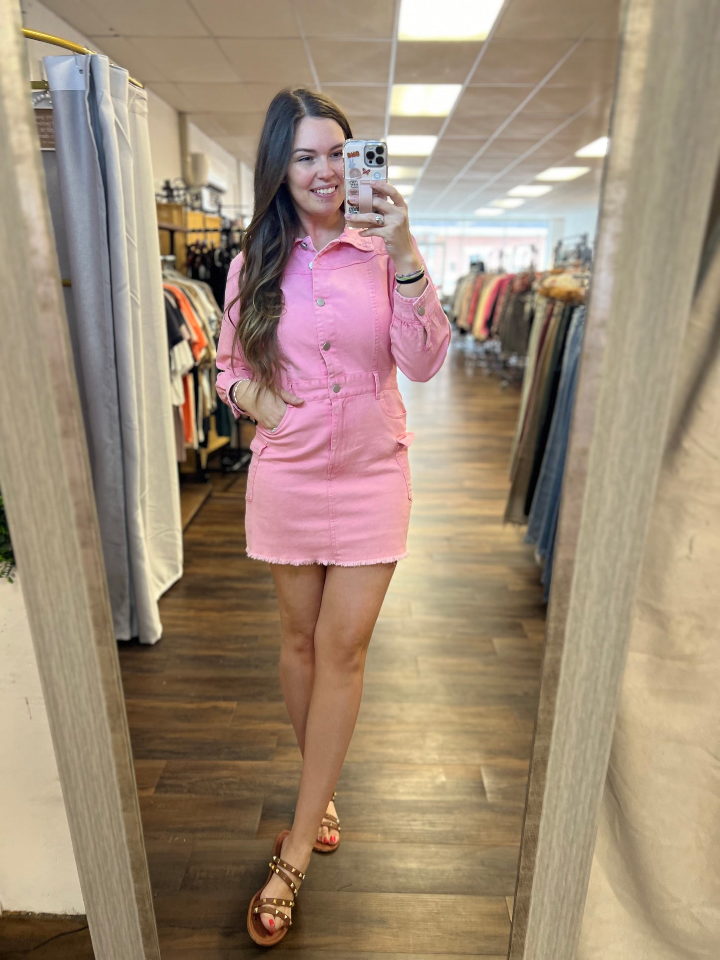 Pink Denim Mini Dress