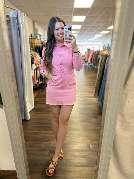 Pink Denim Mini Dress