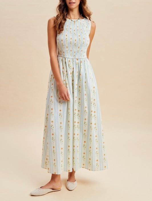 Vertical Floral Smocked Maxi
