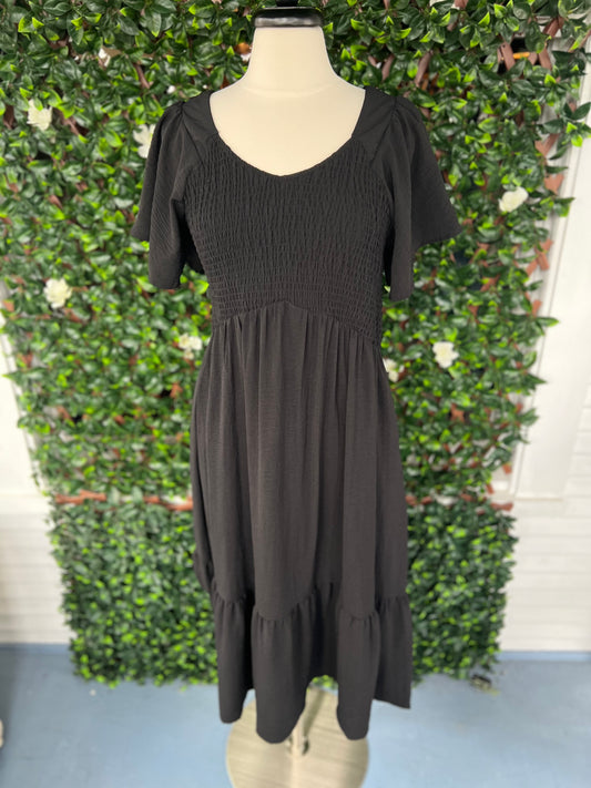 Black Flutter Sleeve Midi Dress