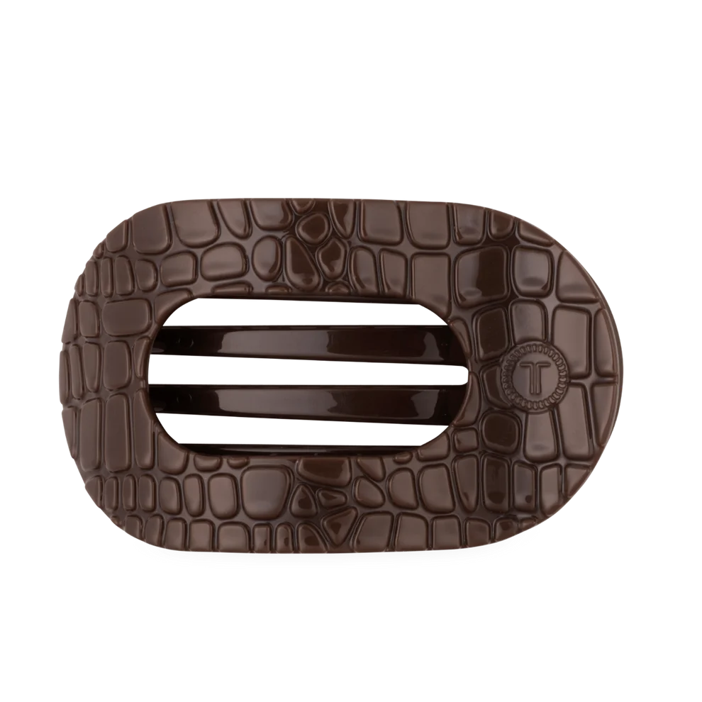 Brown Crocodile Flat Round Hair Clip