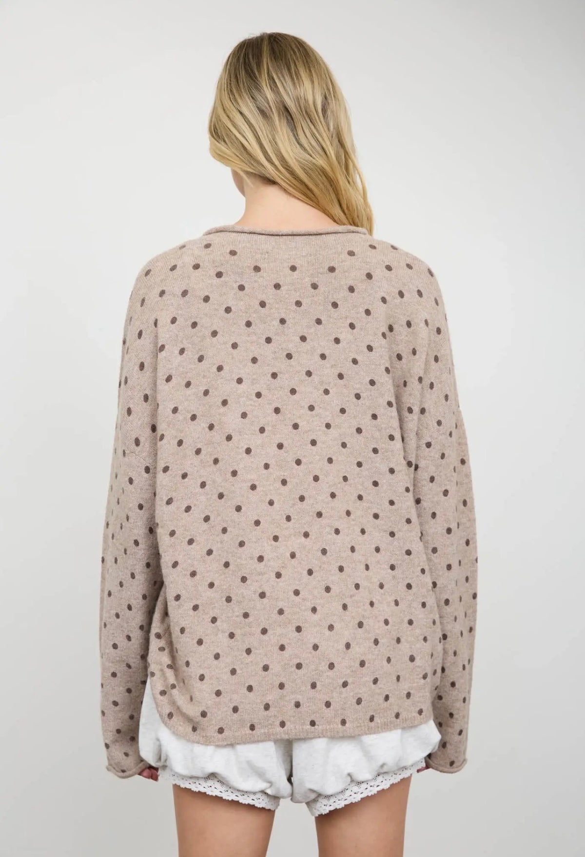 Polka Dot Button Down Raw Edge Knit Cardigan