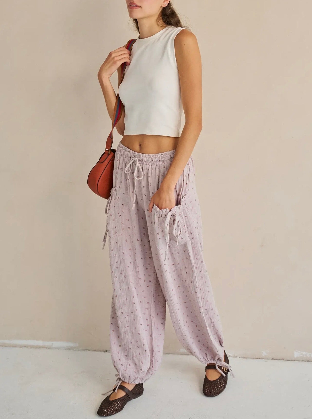 Floral Gauze Drawstring Pants