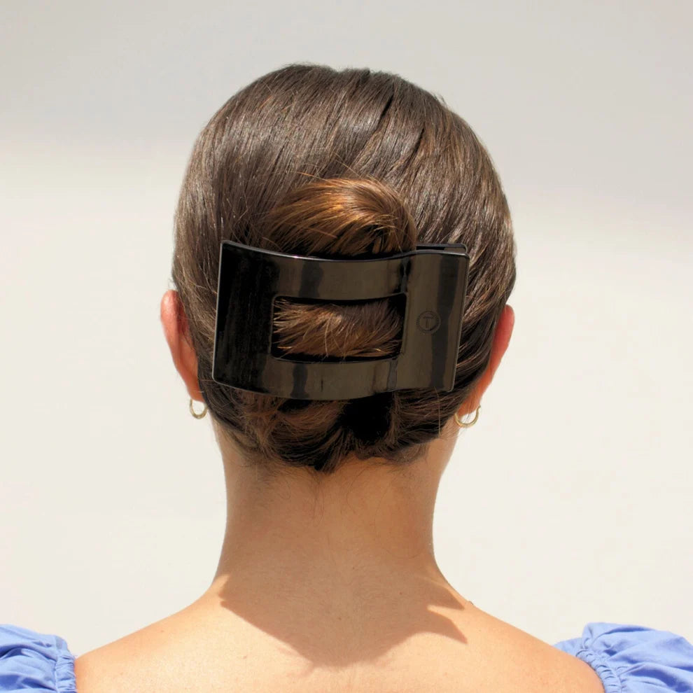 Jet Black Flat Rectangle Hair Clip