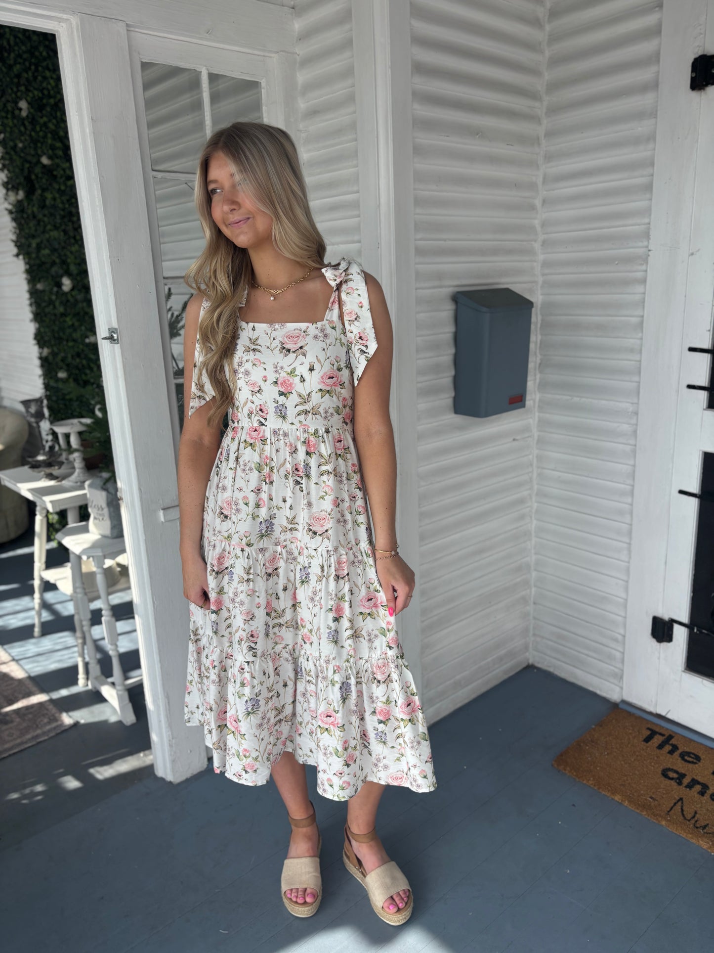 Floral Shoulder Tie Midi