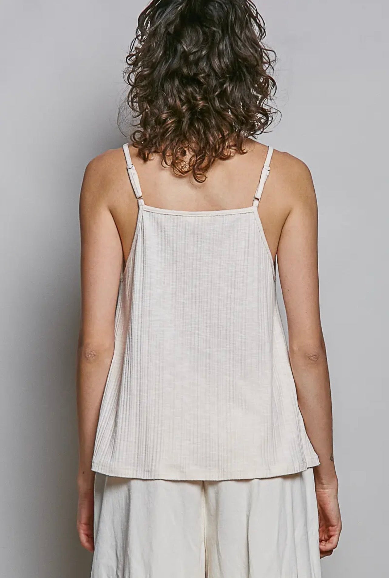Textured Knit Vneck Lace Trim Cami