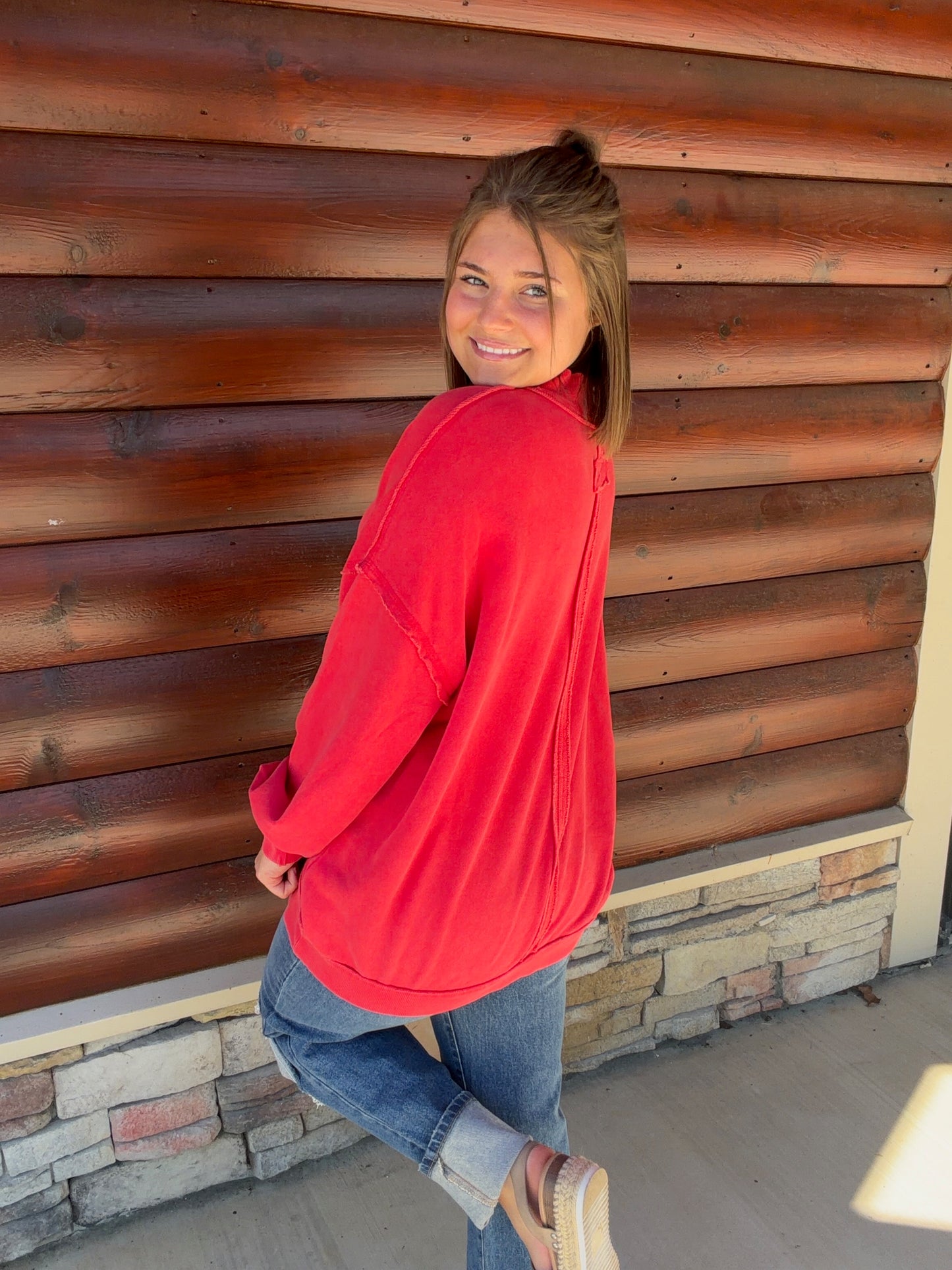 Mineral Washed Mock Neck Sweatshirt