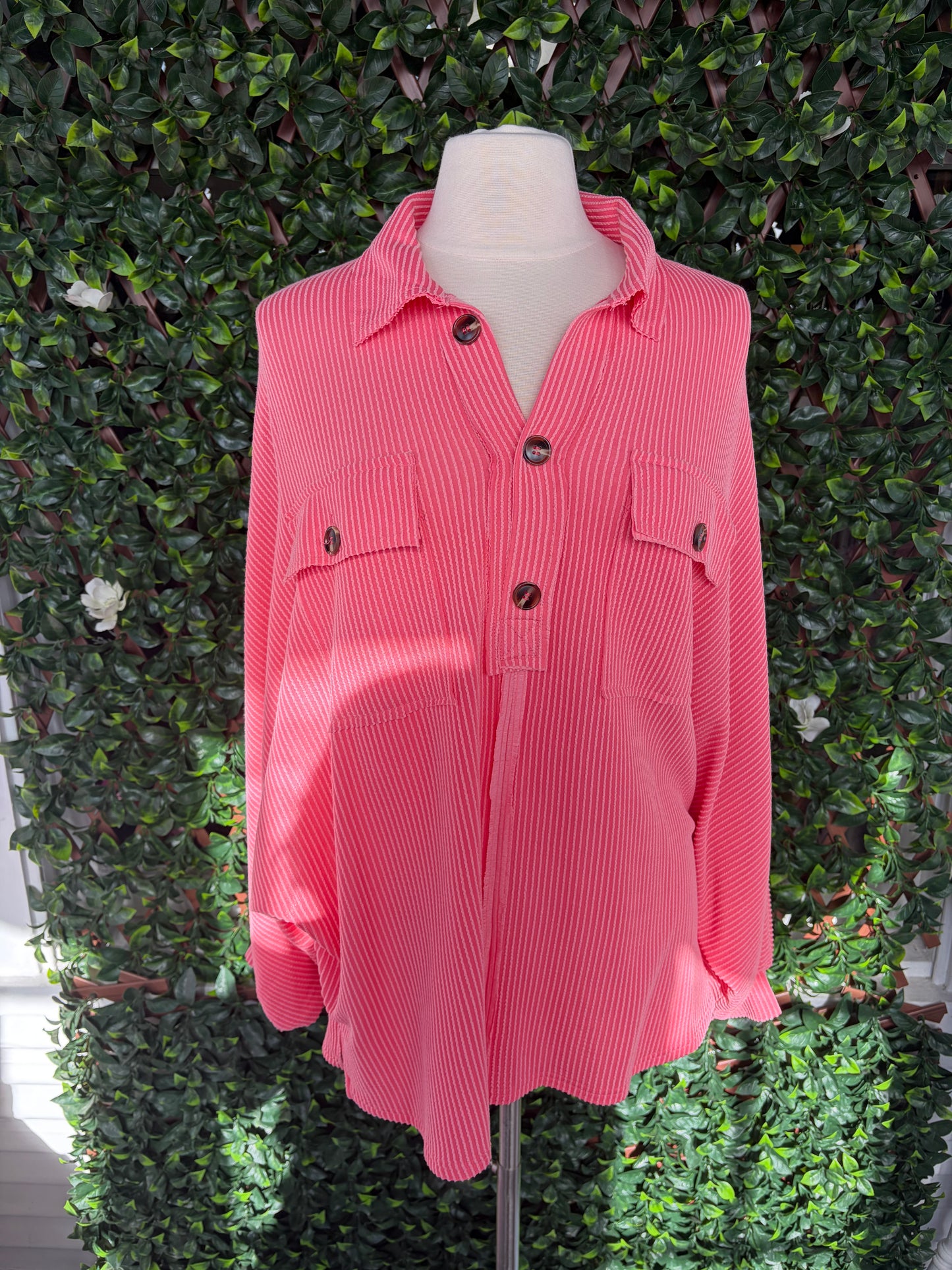 Coral Ribbed Pullover