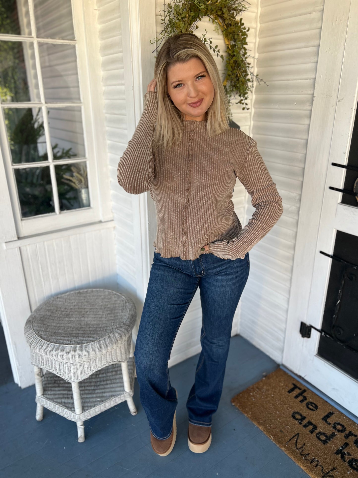 Mock Neck Ribbed Top