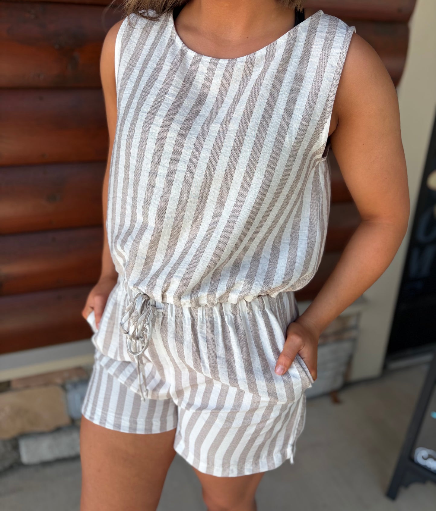 Crepe Stripe Tie Front Set