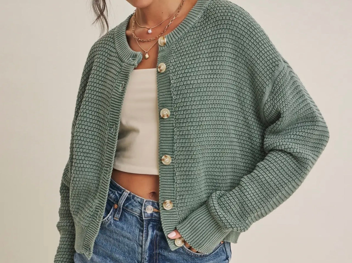 Mineral Washed Cotton Waffle Cardigan